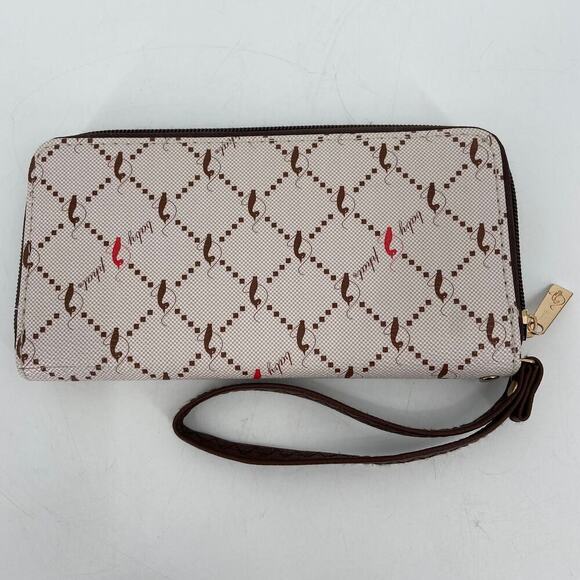 Baby Phat Zip Around Wristlet Wallet Faux Leather Beige Brown Cats Novelty Print - Picture 5 of 8